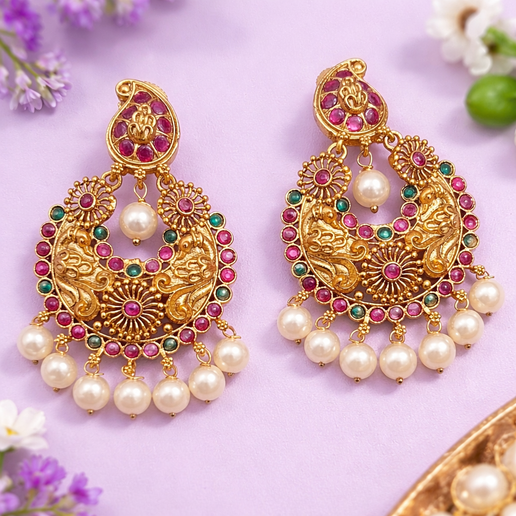 Matte Gold Plated Chand Earrings
