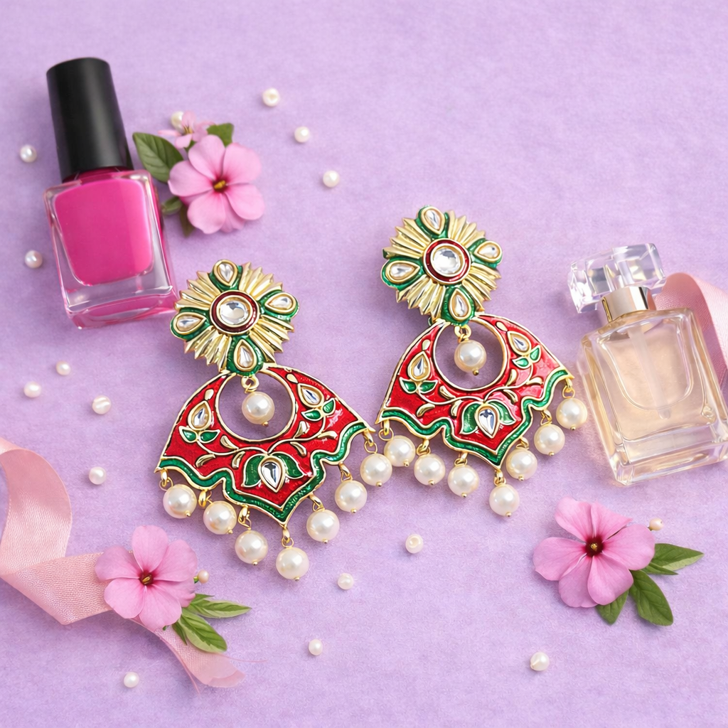 Gold Plated Meenakari Earrings