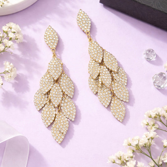 Gold Leaf Rhinestone Earrings
