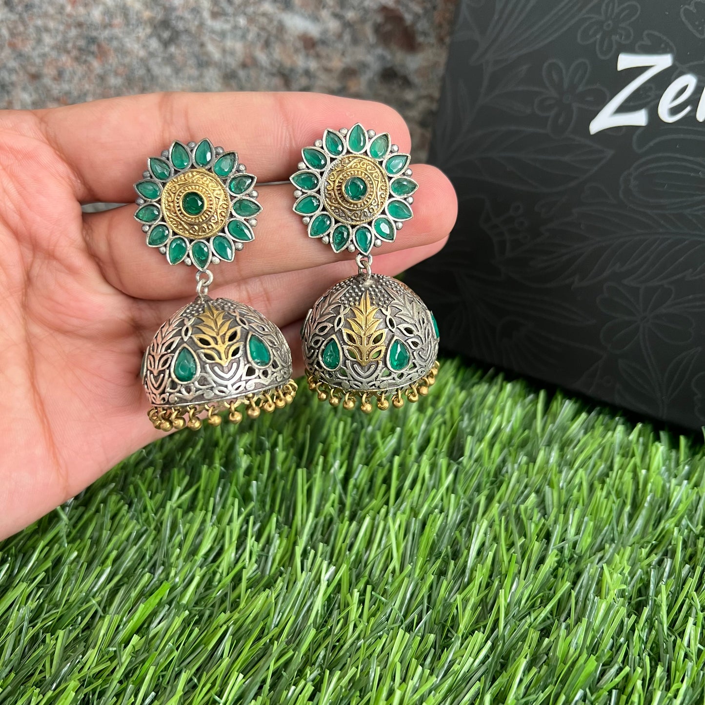 Handmade Green Jhumkas