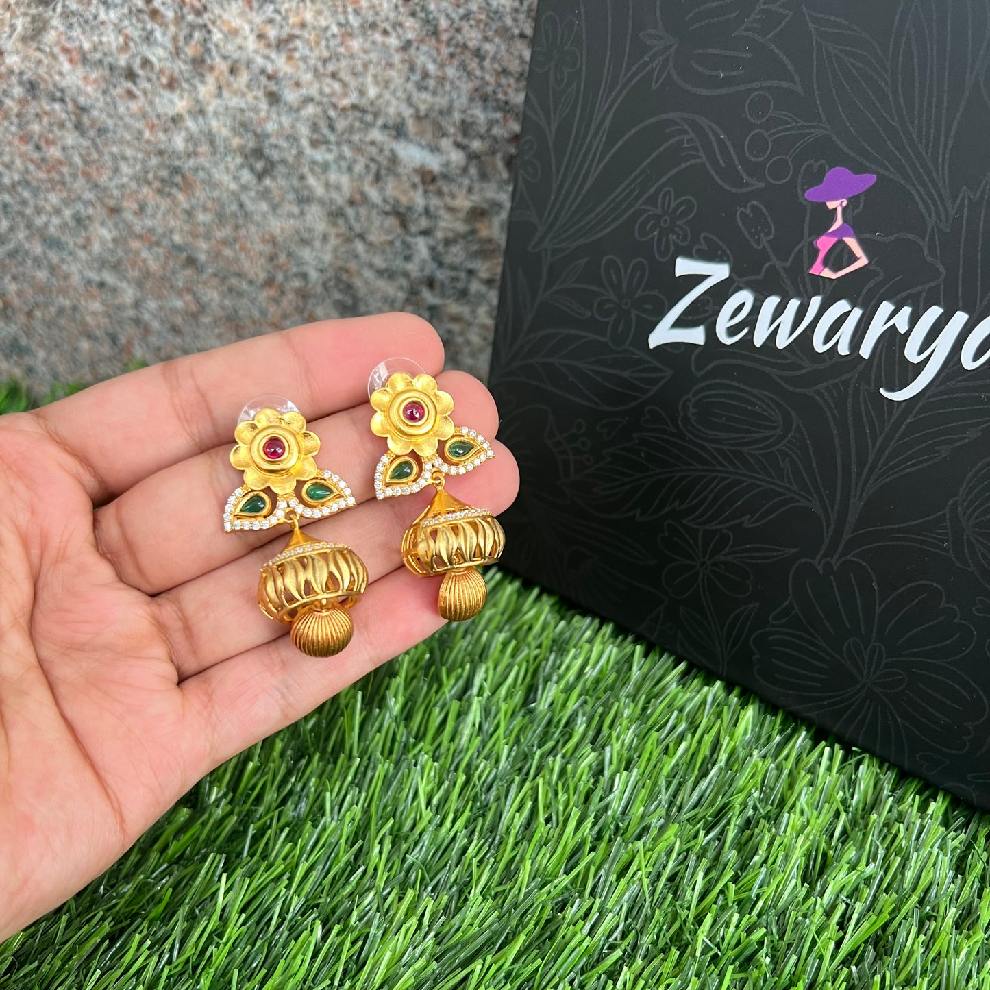 Antique Jhumkis With Gold Plating