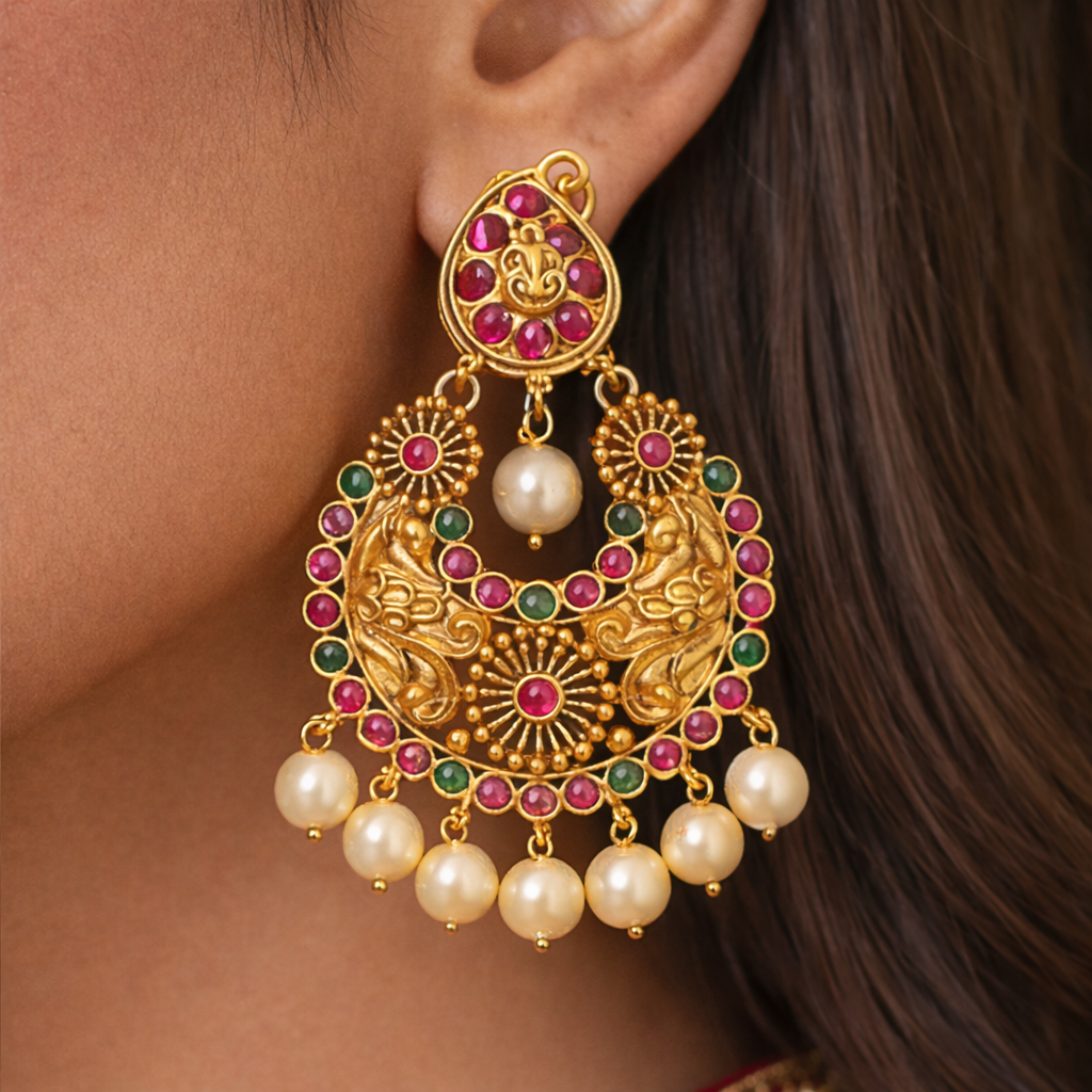 Matte Gold Plated Chand Earrings