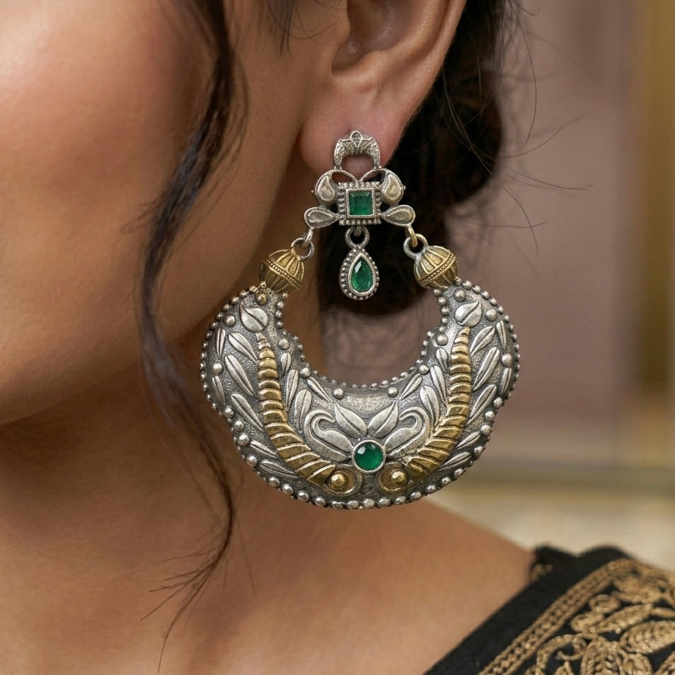 Two Tone Plated Chand Earring