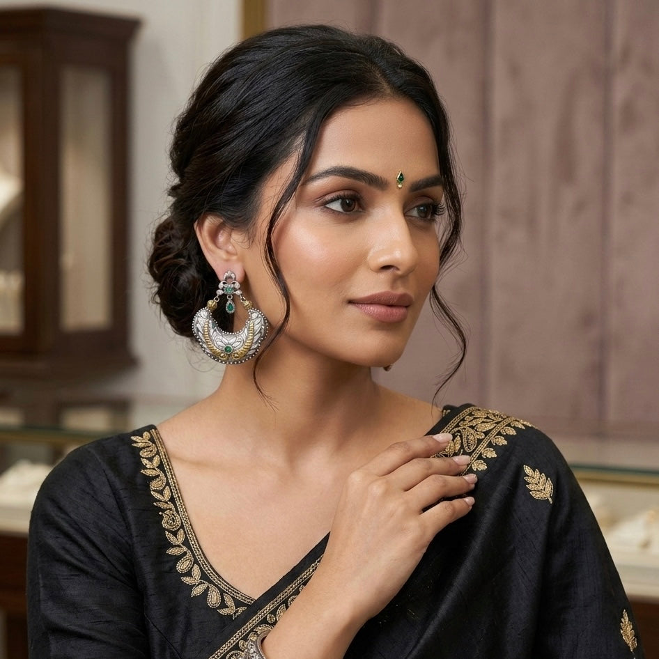 Two Tone Plated Chand Earring