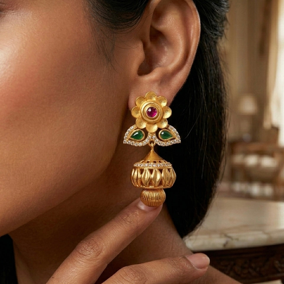 Antique Jhumkis With Gold Plating