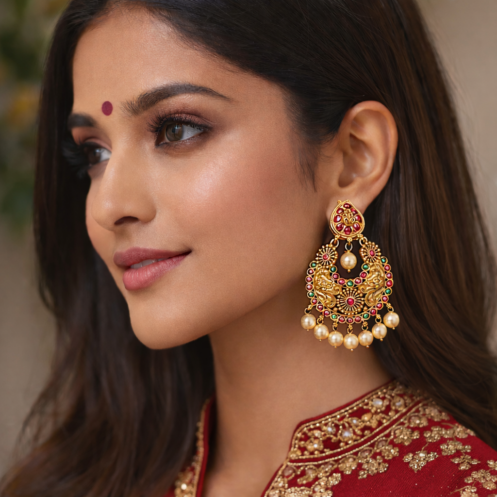 Matte Gold Plated Chand Earrings