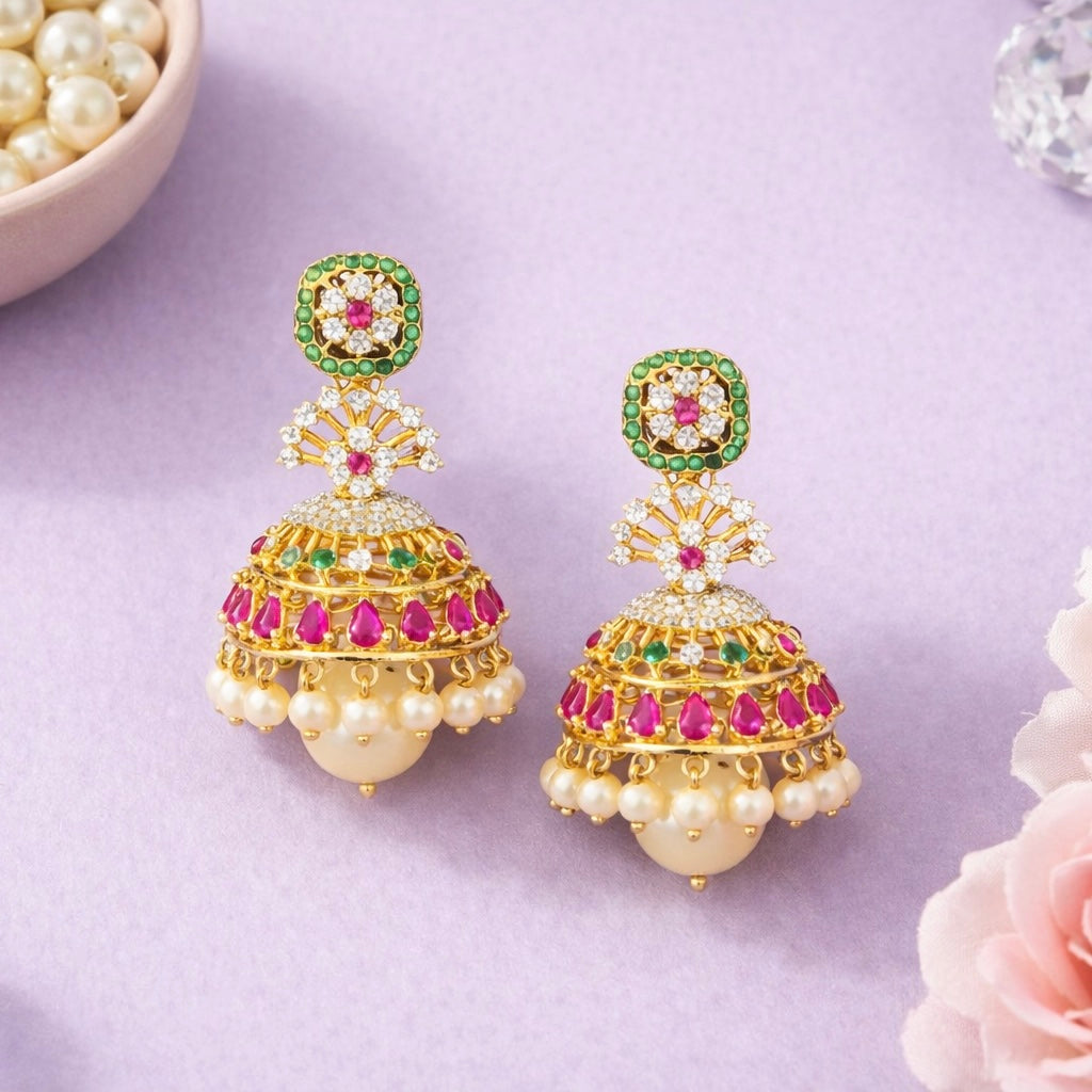 Gold Plated Cz Jhumkas