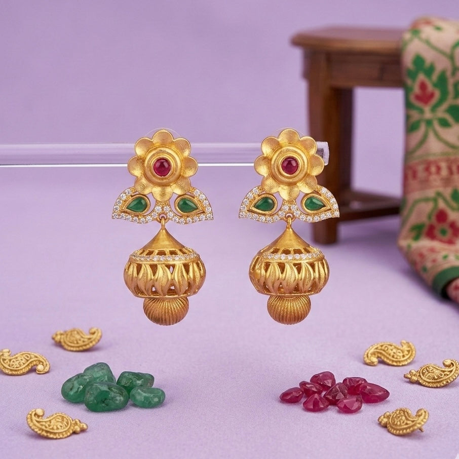 Antique Jhumkis With Gold Plating