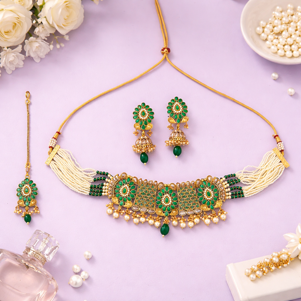 Mumtaz Emerald Bridal Choker