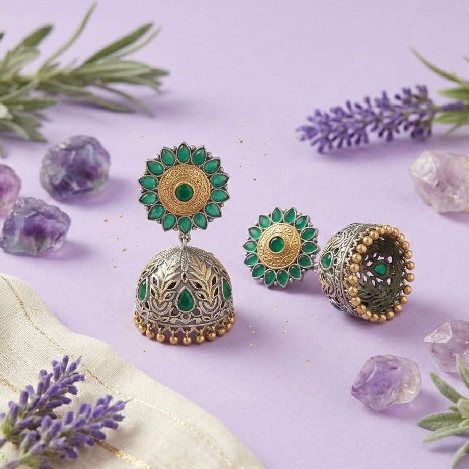 Handmade Green Jhumkas