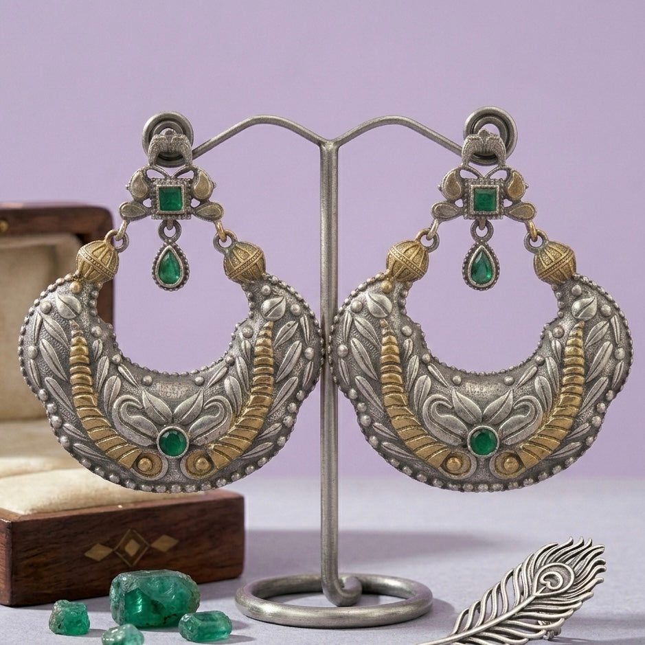 Two Tone Plated Chand Earring