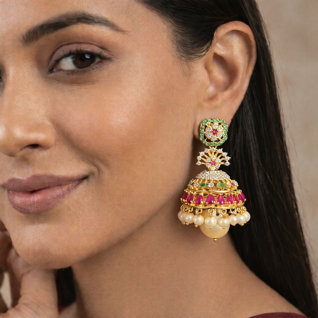 Gold Plated Cz Jhumkas