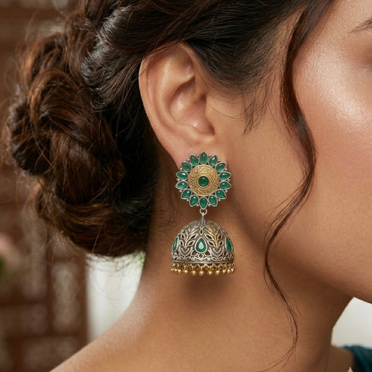 Handmade Green Jhumkas