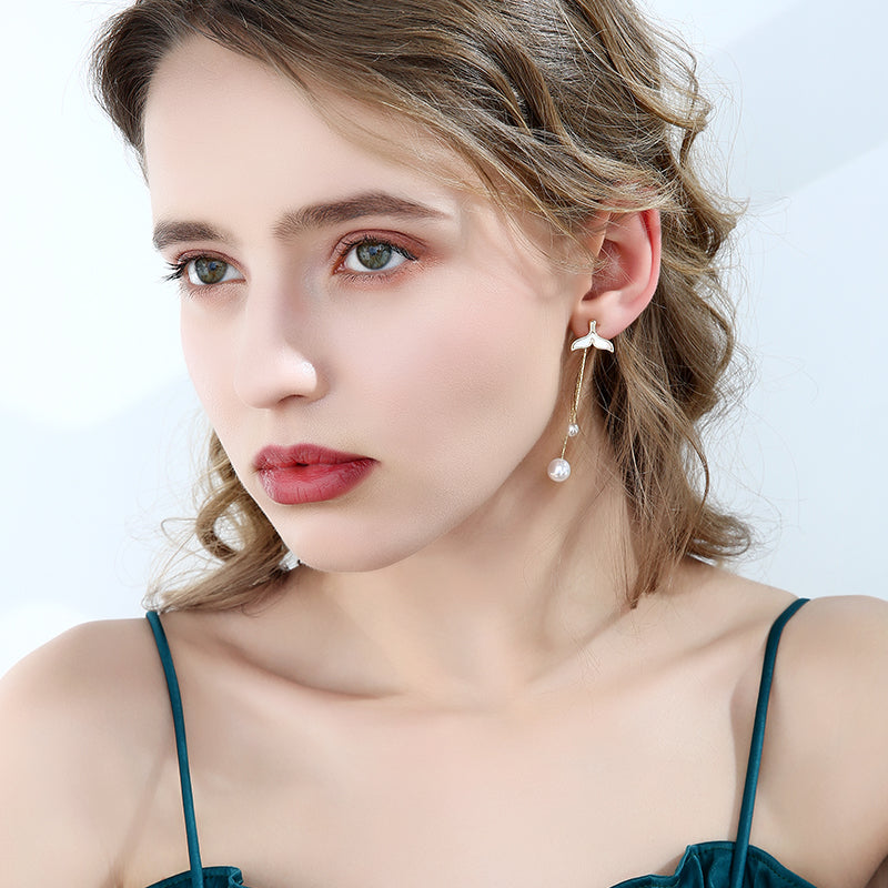 Pearl Fish Tail Earrings