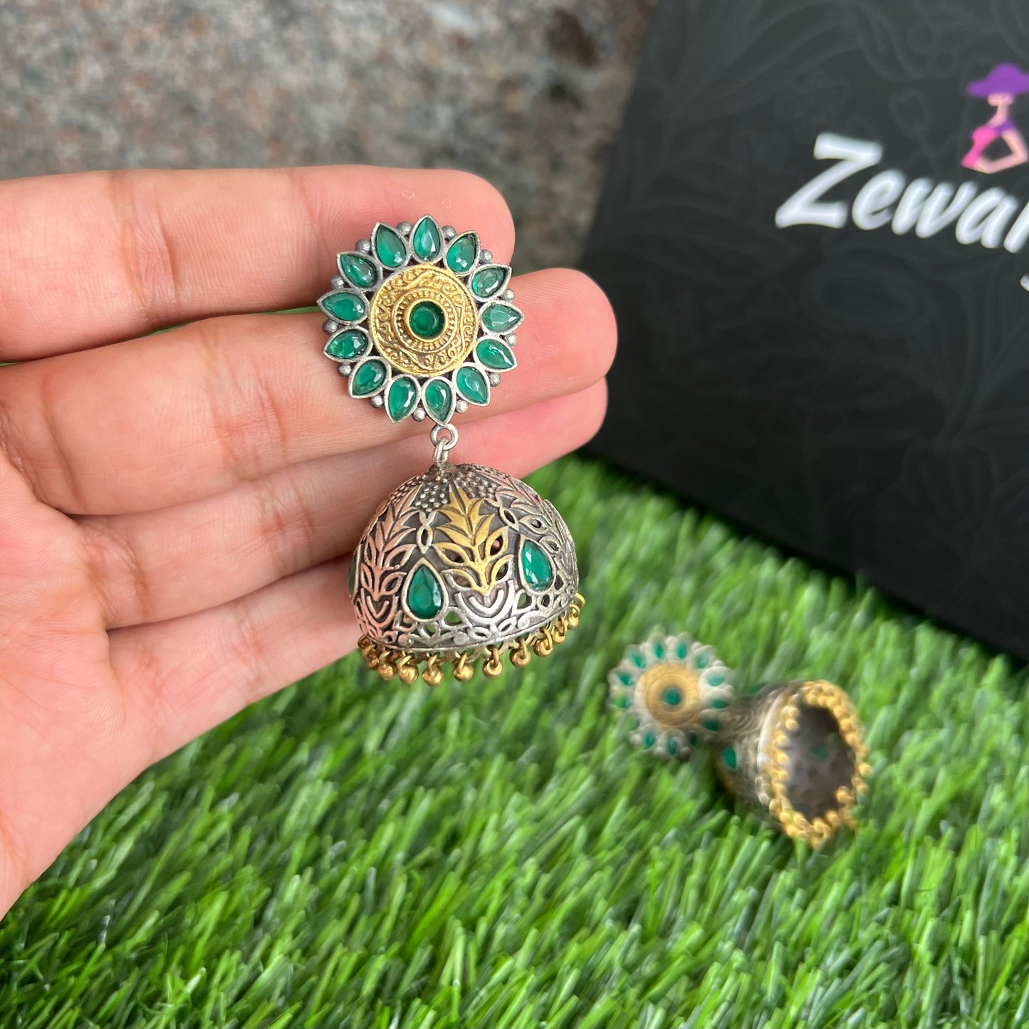 Handmade Green Jhumkas