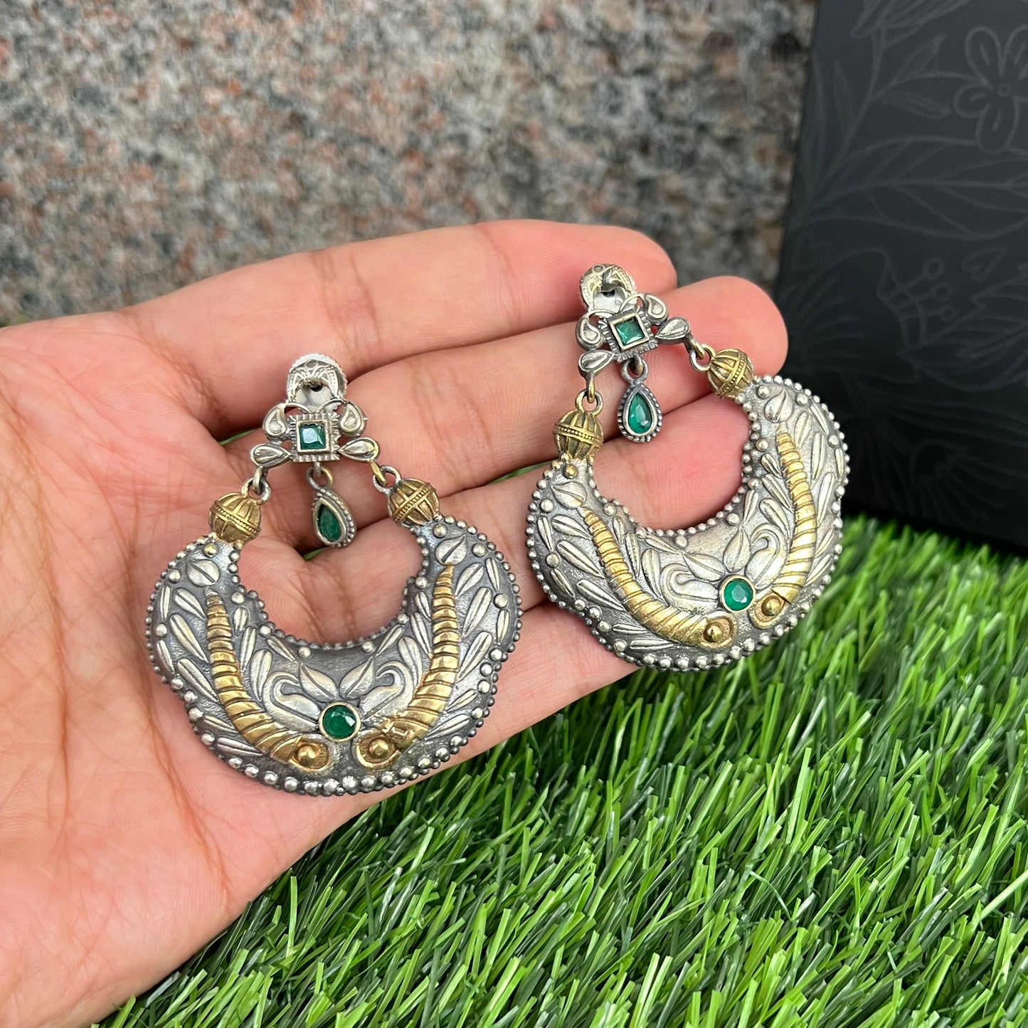 Two Tone Plated Chand Earring
