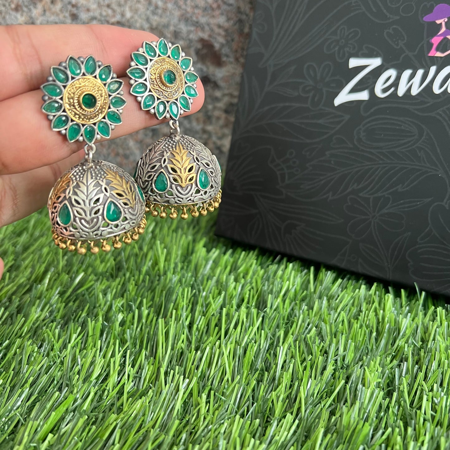 Handmade Green Jhumkas