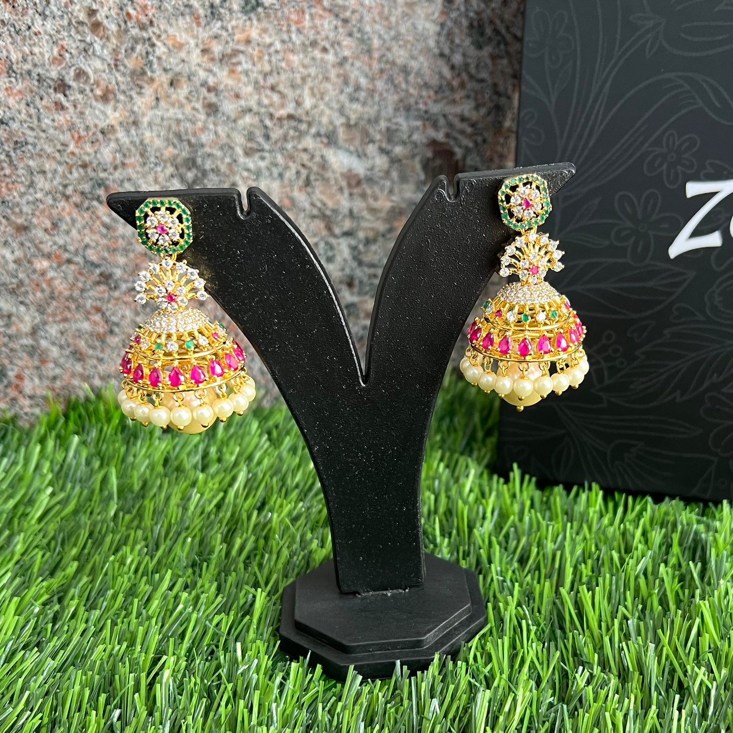 Gold Plated Cz Jhumkas