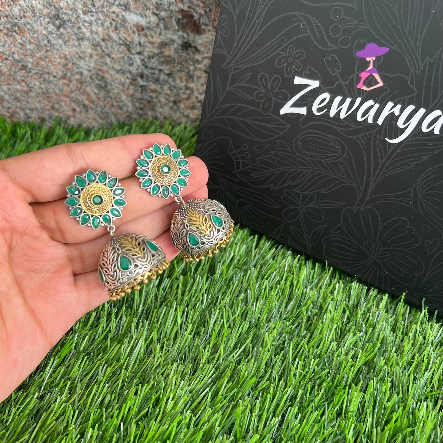 Handmade Green Jhumkas