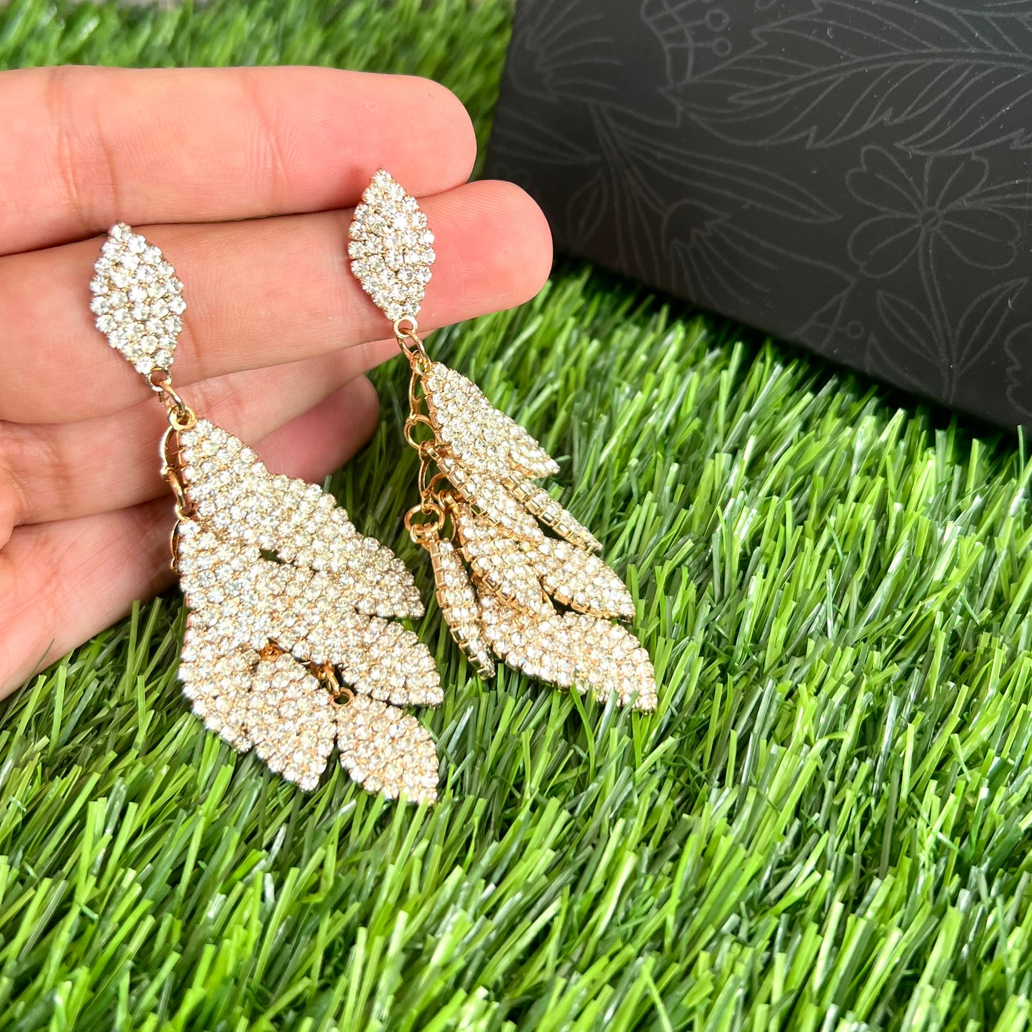 Gold Leaf Rhinestone Earrings