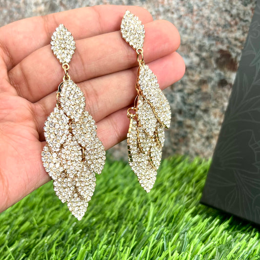 Gold Leaf Rhinestone Earrings