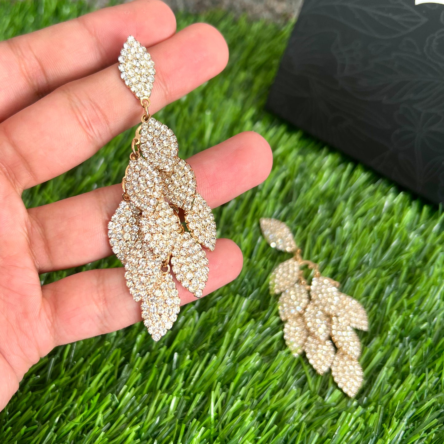 Gold Leaf Rhinestone Earrings