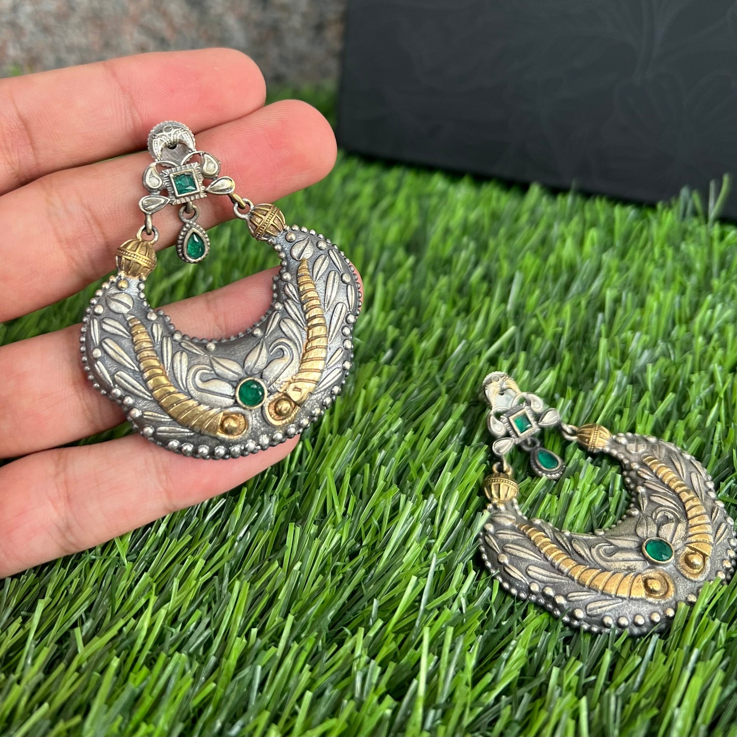 Two Tone Plated Chand Earring